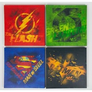 4 Justice League 12" Canvas Wall Art Squares Superman Batman Green Lantern Flash
